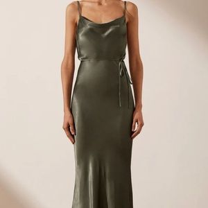 Shona Joy Dress - La Lune Bias Cowl Midi in Olive